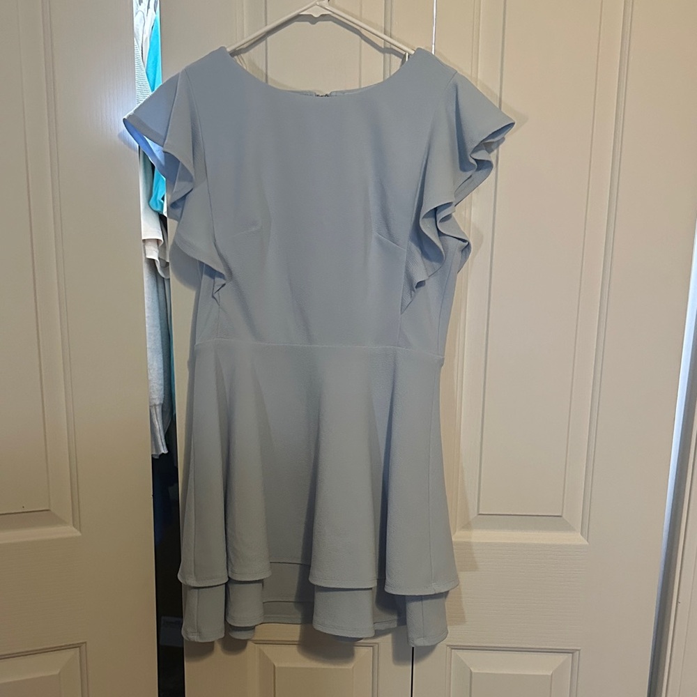 Elegant Blue Ruffle Sleeve Mini Dress